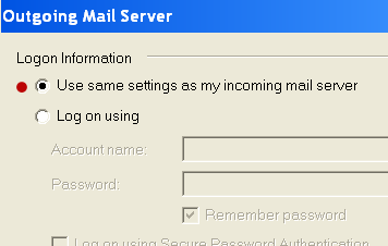 outgoing settings for authentication